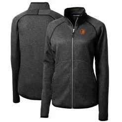 Women's Baltimore Orioles Cutter & Buck Heathered Charcoal Mainsail Sweater-Knit Full-Zip Jacket