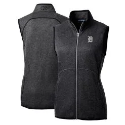 Women's Detroit Tigers Cutter & Buck Heathered Charcoal Mainsail Sweater-Knit Full-Zip Vest