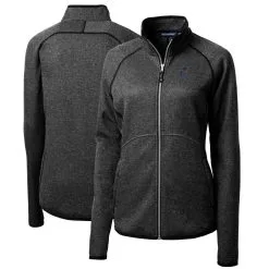 Women's Miami Marlins Cutter & Buck Heathered Charcoal Mainsail Sweater-Knit Full-Zip Jacket