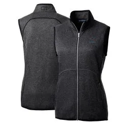 Women's Miami Marlins Cutter & Buck Heathered Charcoal Mainsail Sweater-Knit Full-Zip Vest