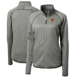 Women's Baltimore Orioles Cutter & Buck Heathered Gray Mainsail Sweater-Knit Full-Zip Jacket