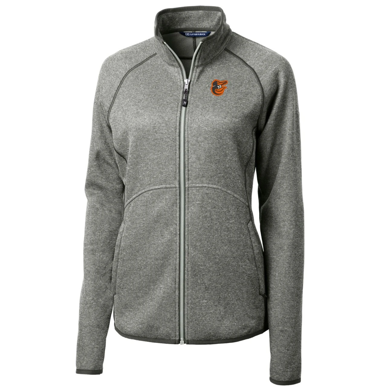 Women's Baltimore Orioles Cutter & Buck Heathered Gray Mainsail Sweater-Knit Full-Zip Jacket - Image 2