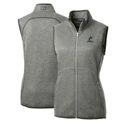 Women's Miami Marlins Cutter & Buck Heathered Gray Mainsail Sweater-Knit Full-Zip Vest