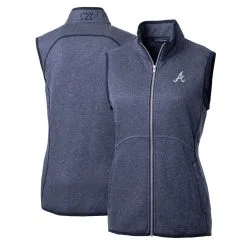 Women's Atlanta Braves Cutter & Buck Heathered Navy Mainsail Sweater-Knit Full-Zip Vest