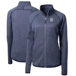 Women's Detroit Tigers Cutter & Buck Heathered Navy Mainsail Sweater-Knit Full-Zip Jacket