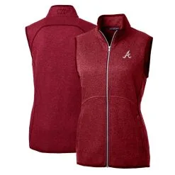 Women's Atlanta Braves Cutter & Buck Heathered Red Mainsail Sweater-Knit Full-Zip Vest