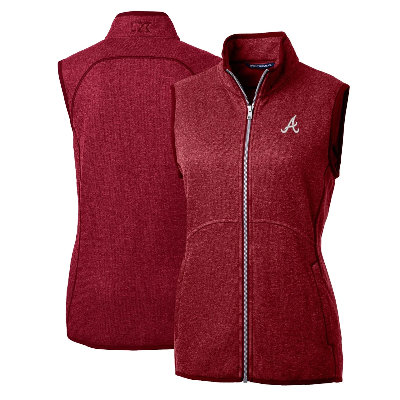 Women's Atlanta Braves Cutter & Buck Heathered Red Mainsail Sweater-Knit Full-Zip Vest