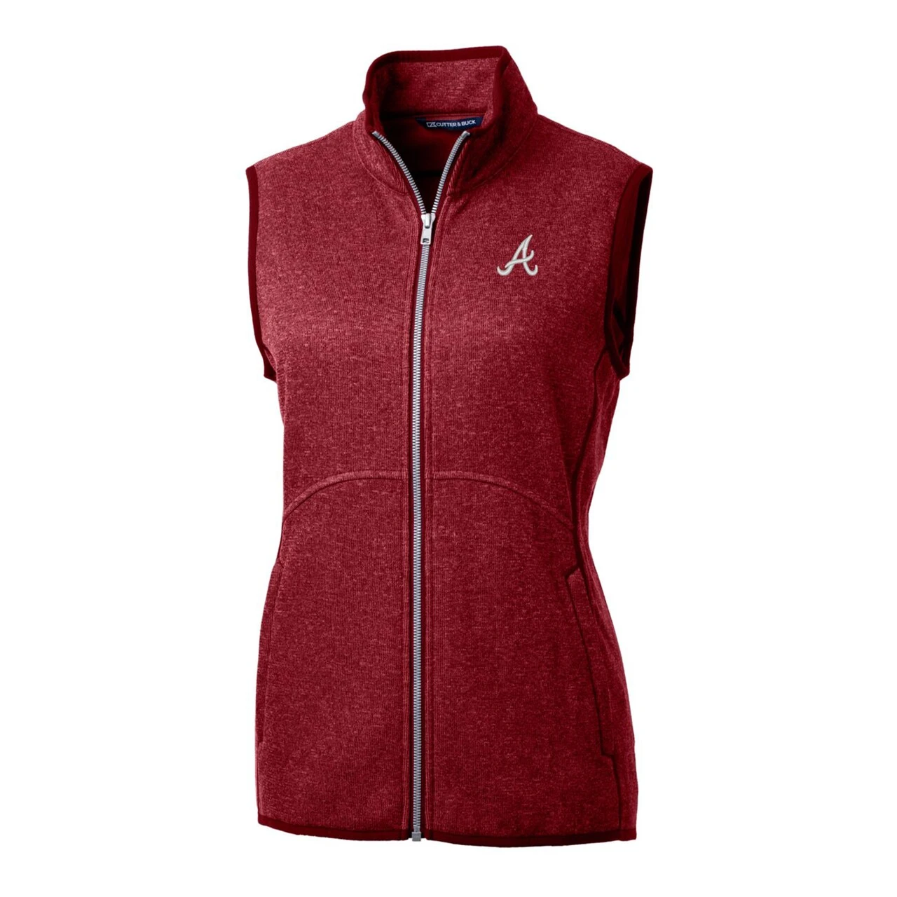 Women's Atlanta Braves Cutter & Buck Heathered Red Mainsail Sweater-Knit Full-Zip Vest - Image 2