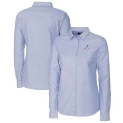 Women's Atlanta Braves Cutter & Buck Light Blue Americana Logo Oxford Stretch Long Sleeve Button-Up Shirt
