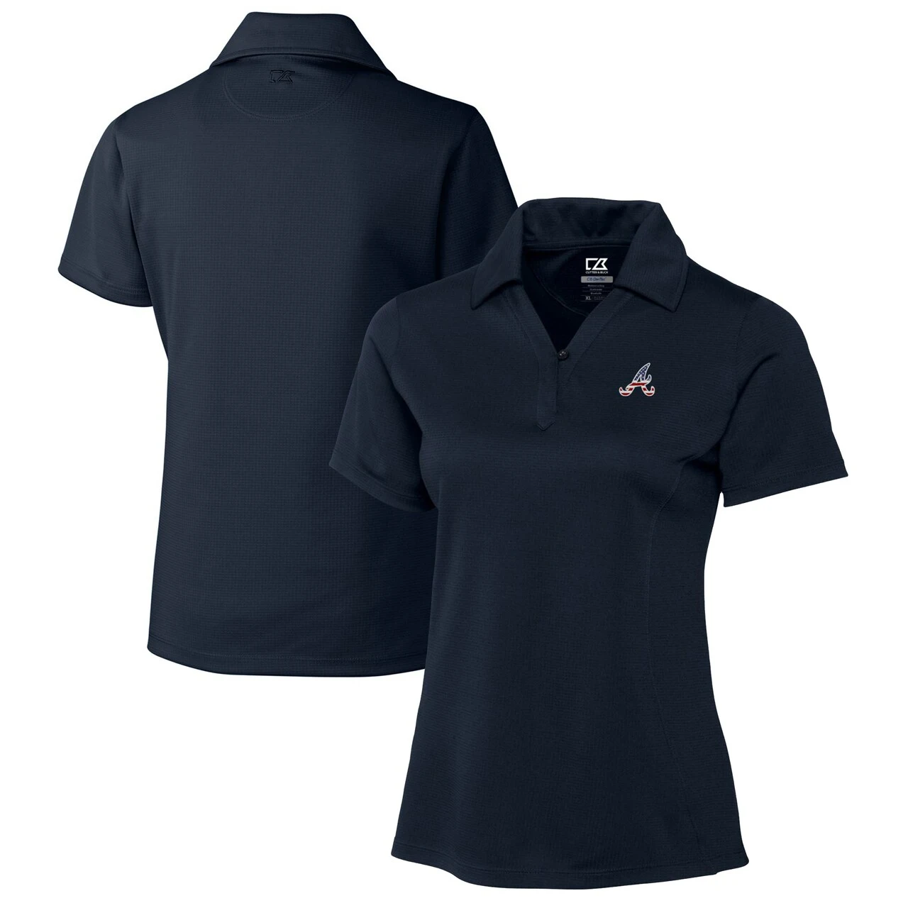 Women's Atlanta Braves Cutter & Buck Navy Americana Logo DryTec Genre Textured Solid Polo