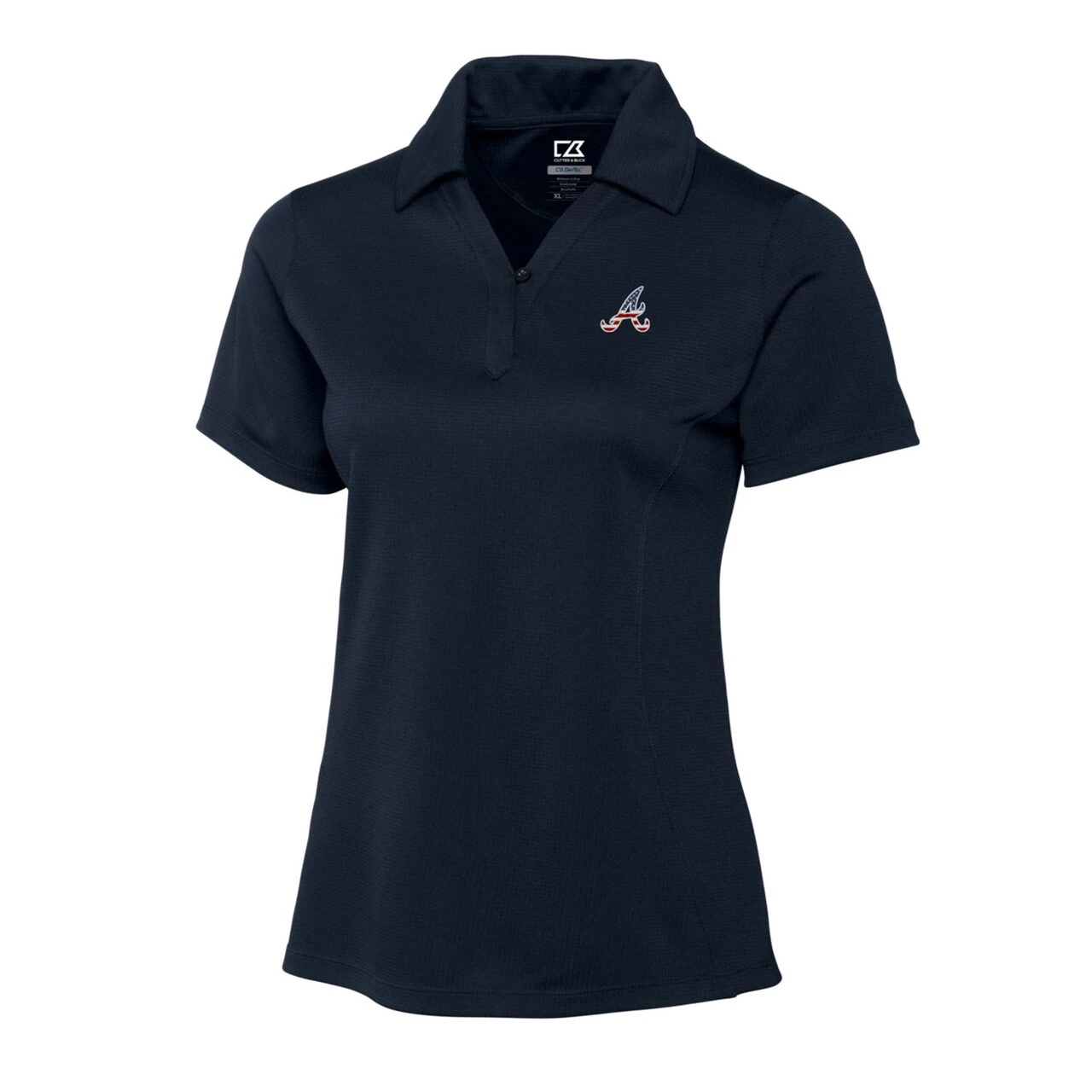 Women's Atlanta Braves Cutter & Buck Navy Americana Logo DryTec Genre Textured Solid Polo - Image 2
