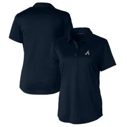 Women's Atlanta Braves Cutter & Buck Navy Americana Logo Prospect DryTec Textured Stretch Polo