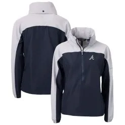 Women's Atlanta Braves Cutter & Buck Navy Charter Eco Recycled Half-Zip Anorak Jacket