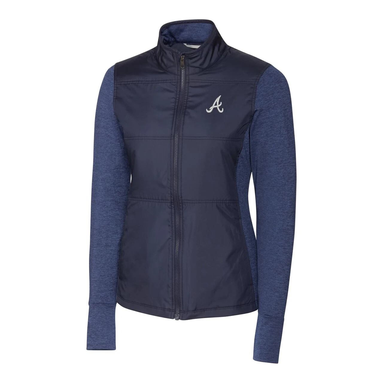 Women's Atlanta Braves Cutter & Buck Navy DryTec Stealth Hybrid Quilted Full-Zip Windbreaker Jacket - Image 2