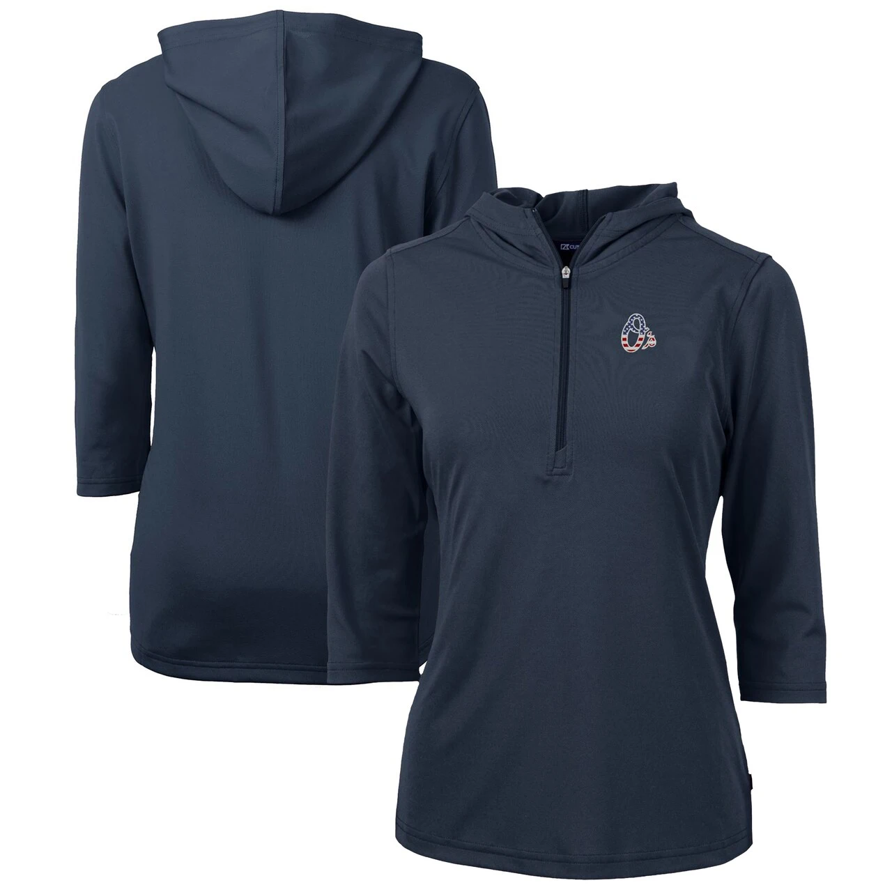 Women's Baltimore Orioles Cutter & Buck Navy Americana Logo DryTec Virtue Eco Pique Recycled Half-Zip Pullover Hoodie