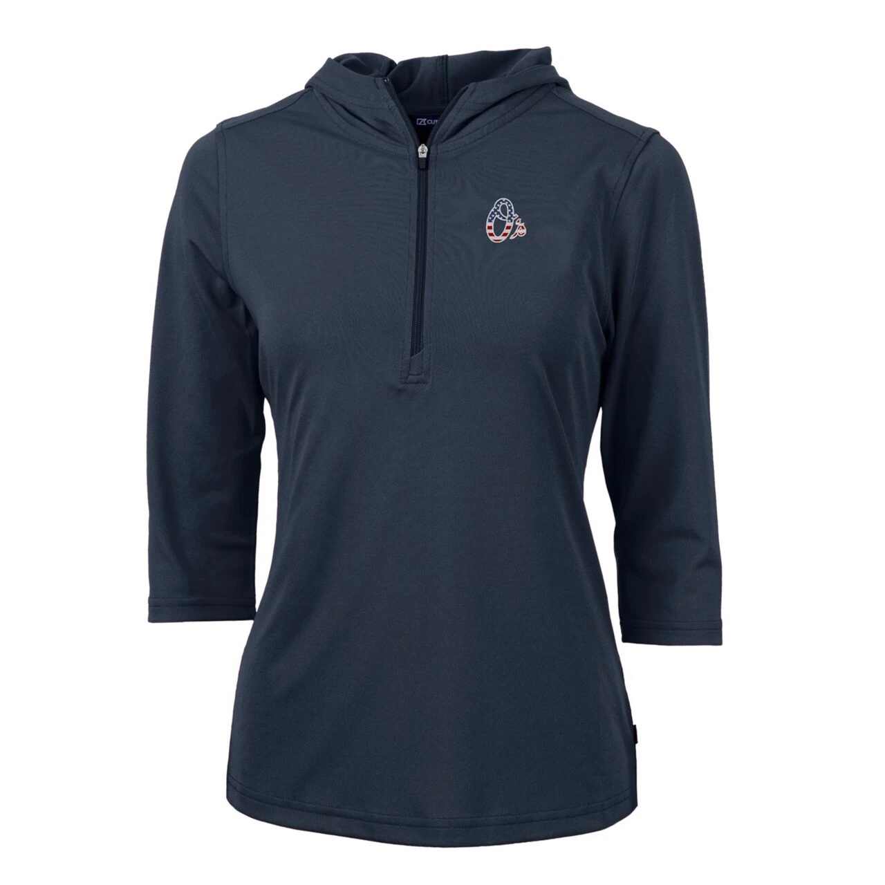 Women's Baltimore Orioles Cutter & Buck Navy Americana Logo DryTec Virtue Eco Pique Recycled Half-Zip Pullover Hoodie - Image 2