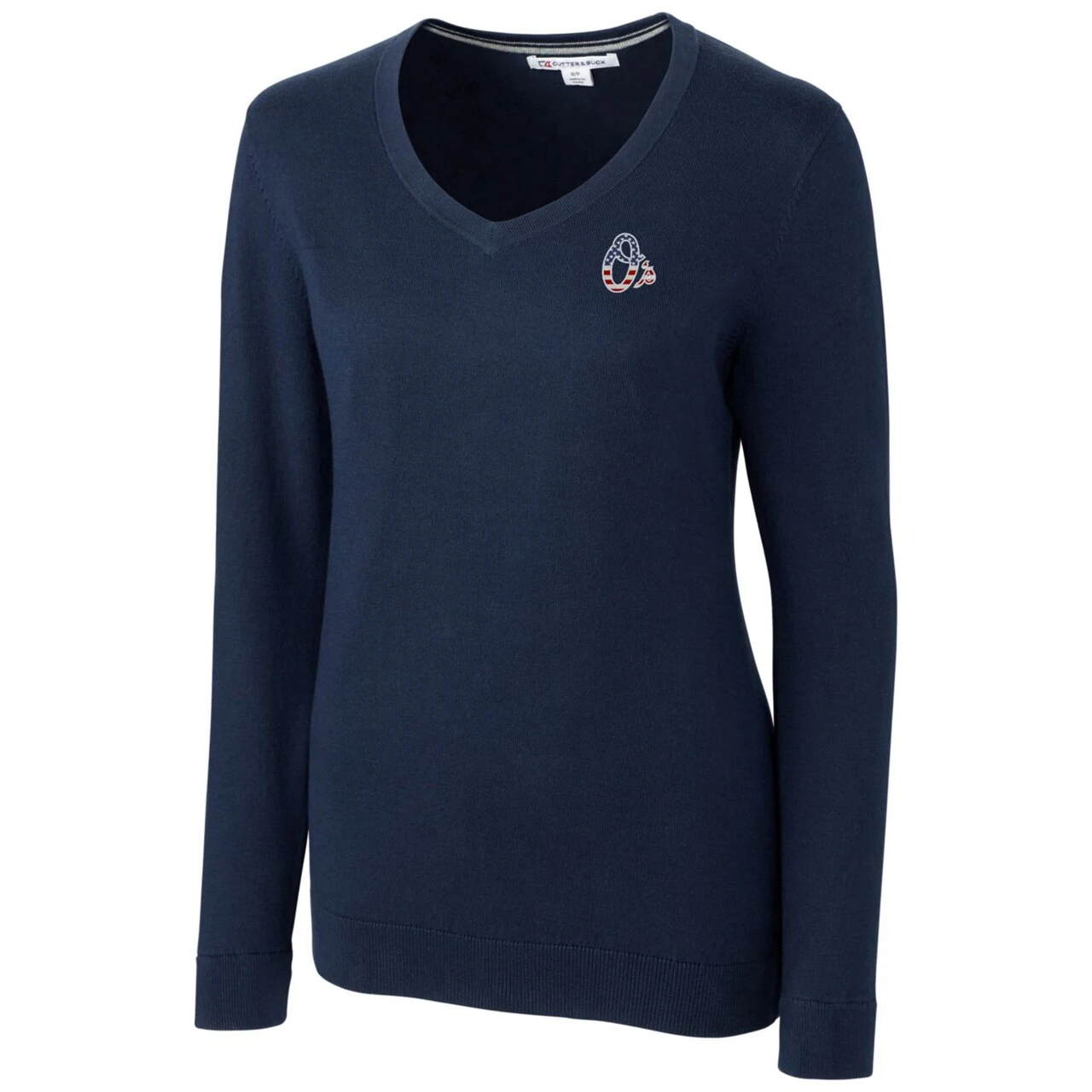 Women's Baltimore Orioles Cutter & Buck Navy Americana Logo Lakemont Tri-Blend V-Neck Pullover Sweater - Image 2