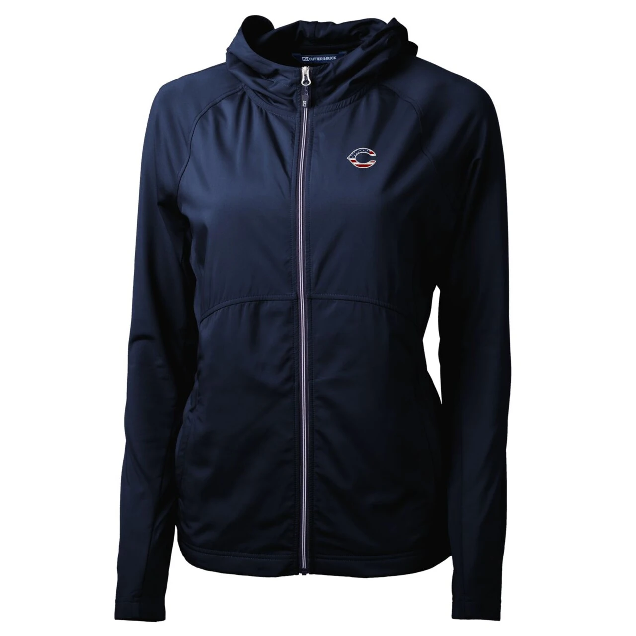 Women's Cincinnati Reds Cutter & Buck Navy Americana Logo Adapt Eco Knit Hybrid Recycled Full-Zip Hoodie - Image 2