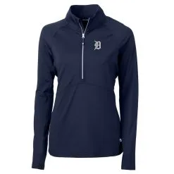 Women's Detroit Tigers Cutter & Buck Navy Adapt Eco Knit Stretch Half-Zip Pullover Top