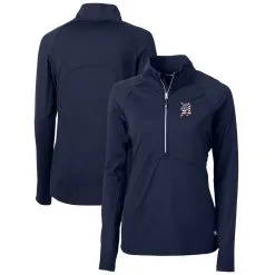 Women's Detroit Tigers Cutter & Buck Navy Americana Logo Adapt Eco Knit Stretch Recycled Half-Zip Pullover Top