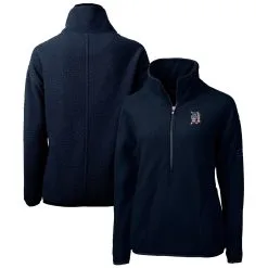 Women's Detroit Tigers Cutter & Buck Navy Americana Logo Cascade Eco Sherpa Fleece Half-Zip Pullover Jacket
