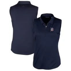 Women's Detroit Tigers Cutter & Buck Navy Americana Logo DryTec Forge Stretch Sleeveless Polo