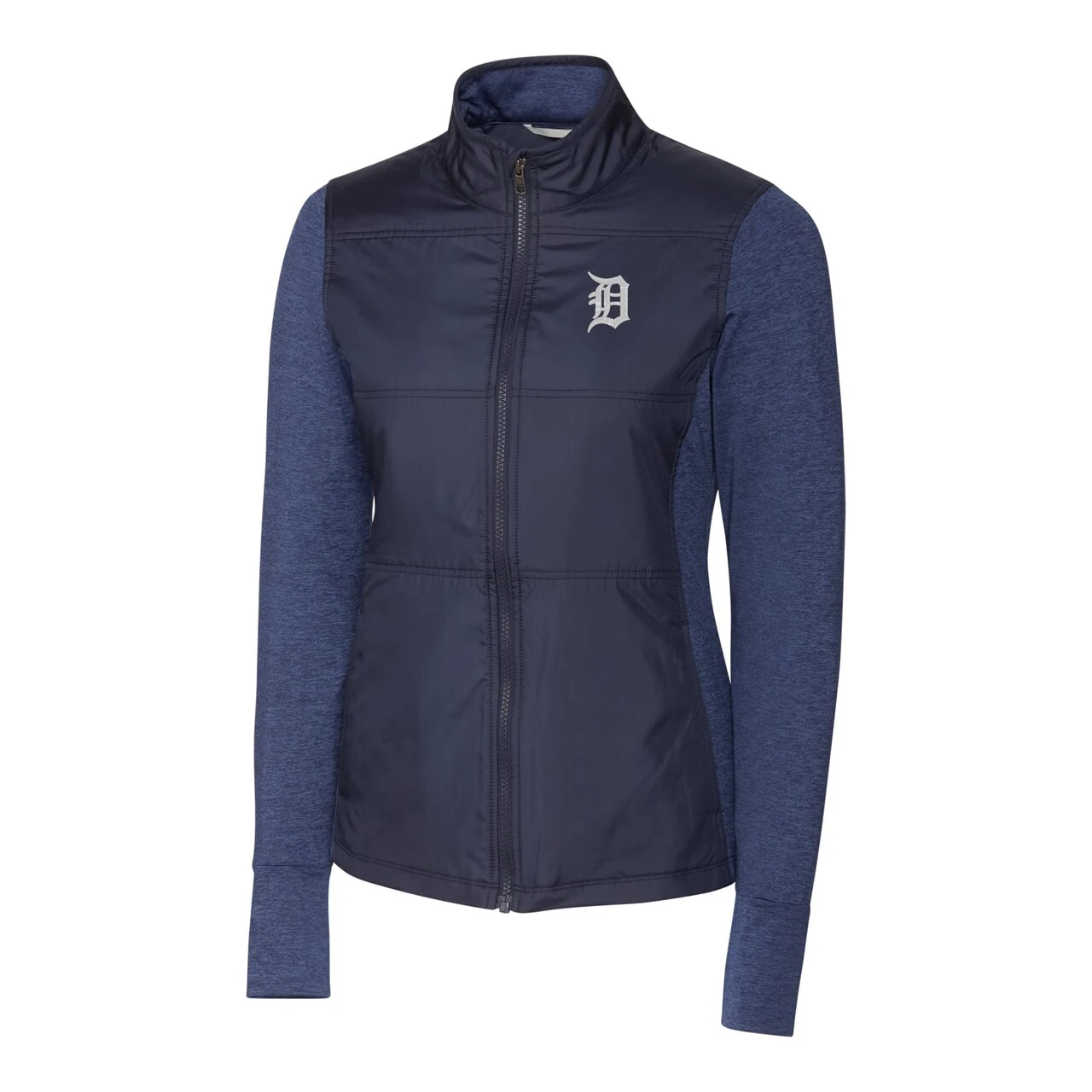 Women's Detroit Tigers Cutter & Buck Navy DryTec Stealth Hybrid Quilted Full-Zip Windbreaker Jacket - Image 2