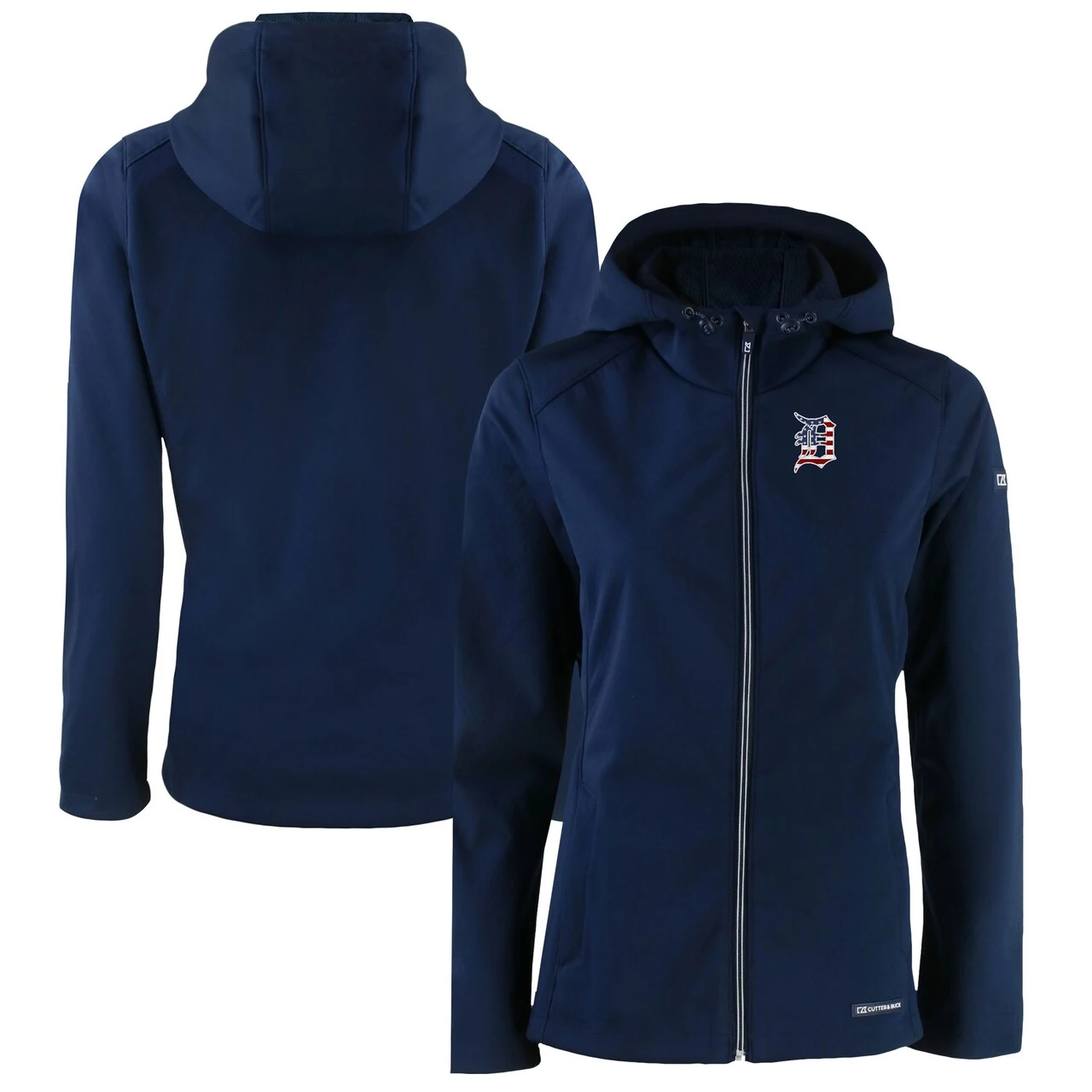Women's Detroit Tigers Cutter & Buck Navy Evoke Eco Softshell Recycled Full-Zip Jacket