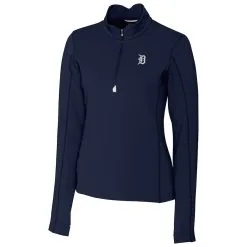 Women's Detroit Tigers Cutter & Buck Navy Traverse Half-Zip Pullover Jacket