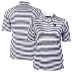 Women's Detroit Tigers Cutter & Buck Navy Virtue Eco Pique Stripe Top