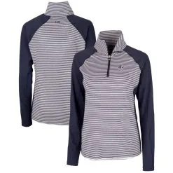 Women's Miami Marlins Cutter & Buck Navy Americana Logo Forge Tonal Stripe Stretch Half-Zip Pullover Top