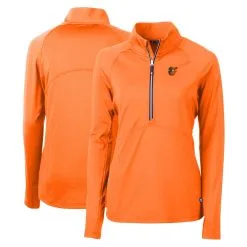 Women's Baltimore Orioles Cutter & Buck Orange Adapt Eco Knit Stretch Recycled Half-Zip Pullover Top