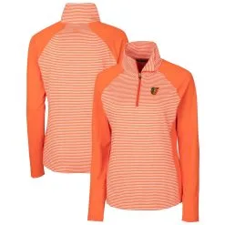 Women's Baltimore Orioles Cutter & Buck Orange DryTec Forge Tonal Stripe Half-Zip Top