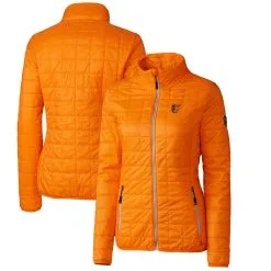 Women's Baltimore Orioles Cutter & Buck Orange Rainier PrimaLoft Eco Full-Zip Puffer Jacket