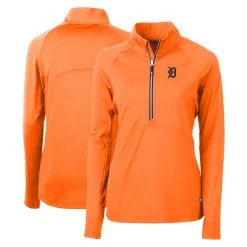 Women's Detroit Tigers Cutter & Buck Orange Adapt Eco Knit Stretch Recycled Half-Zip Pullover Top