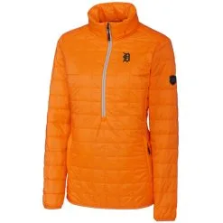 Women's Detroit Tigers Cutter & Buck Orange Rainier Half-Zip Popover Jacket