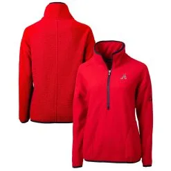 Women's Atlanta Braves Cutter & Buck Red Americana Logo Cascade Eco Sherpa Fleece Half-Zip Pullover Jacket