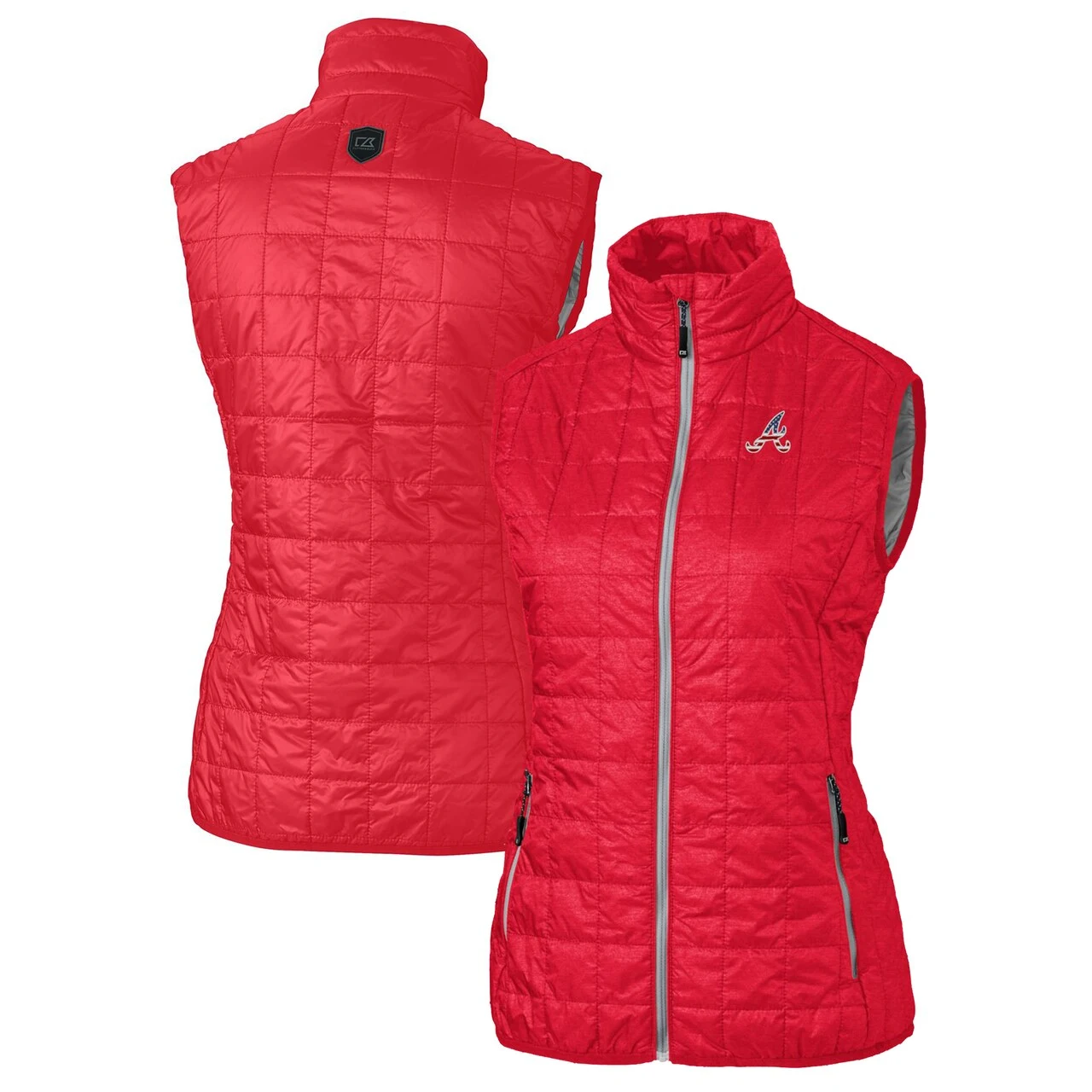Women's Atlanta Braves Cutter & Buck Red Americana Logo Rainier PrimaLoft Womens Eco Insulated Full-Zip Puffer Vest