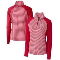 Women's Atlanta Braves Cutter & Buck Red DryTec Forge Tonal Stripe Half-Zip Top