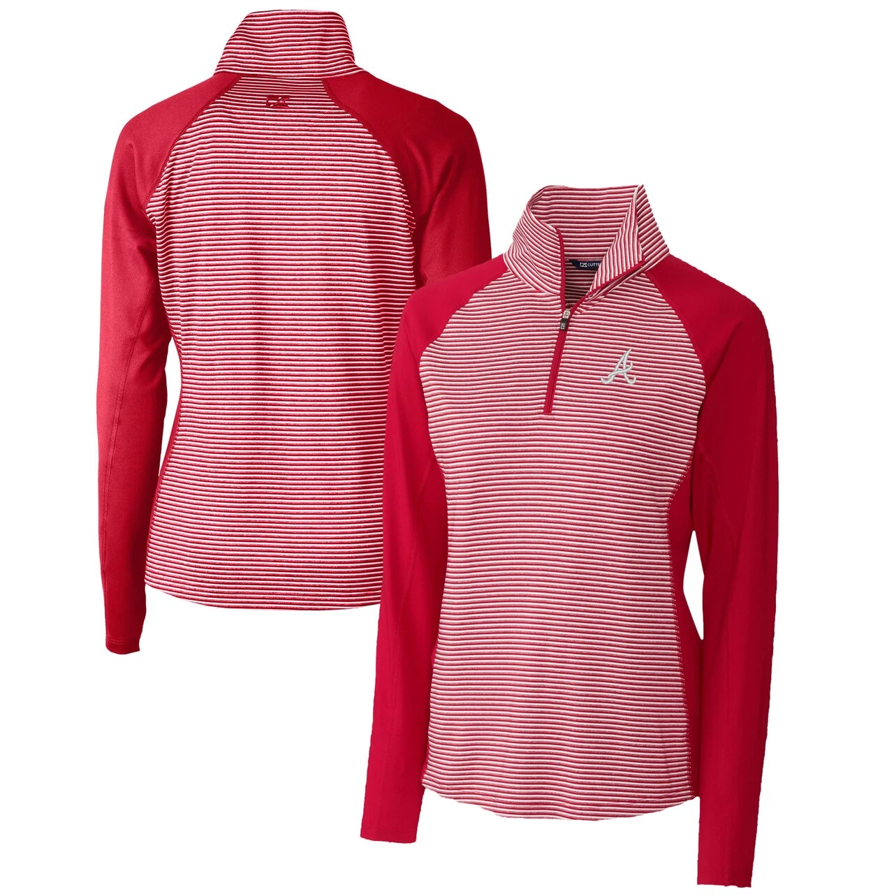 Women's Atlanta Braves Cutter & Buck Red DryTec Forge Tonal Stripe Half-Zip Top