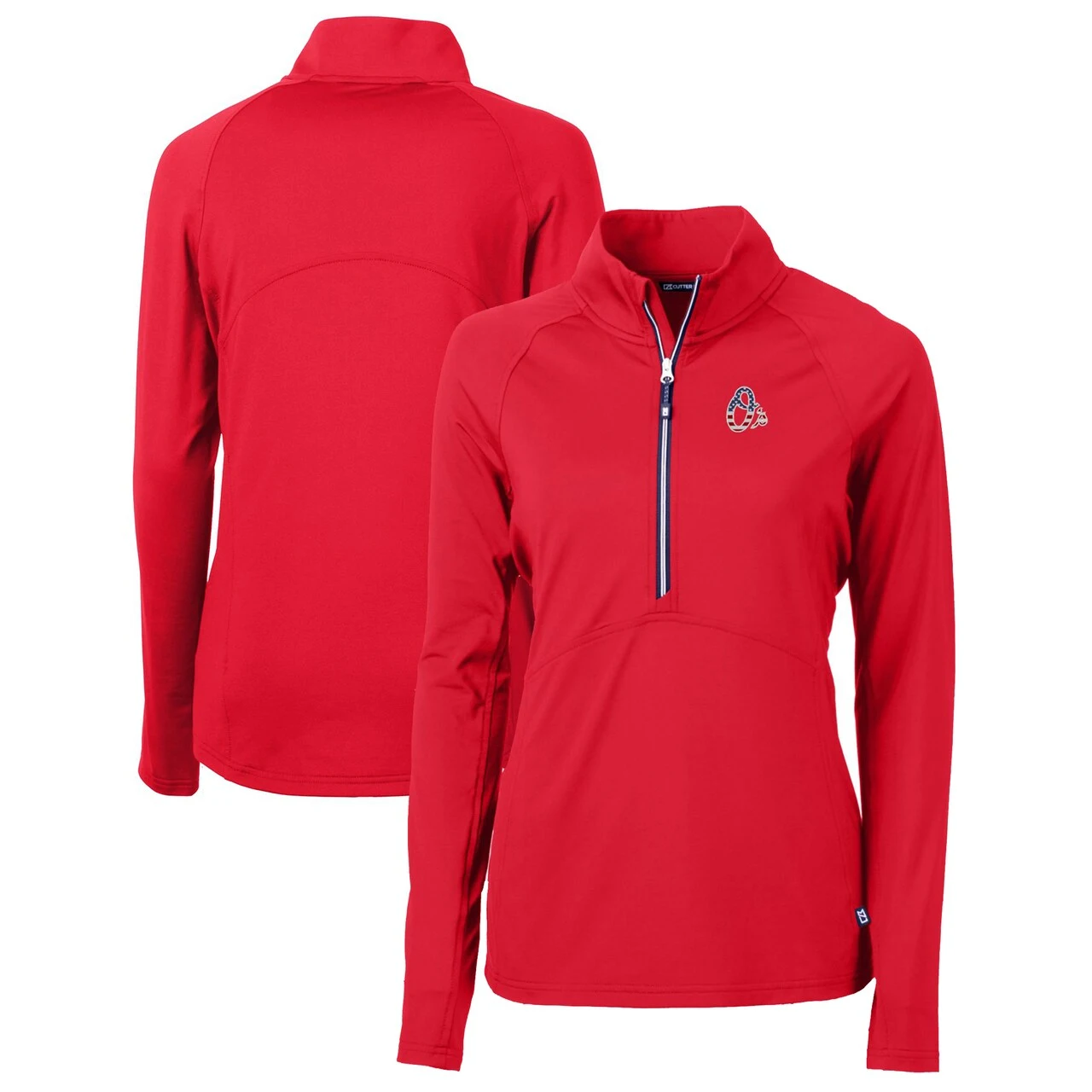 Women's Baltimore Orioles Cutter & Buck Red Americana Logo Adapt Eco Knit Stretch Recycled Half-Zip Pullover Top