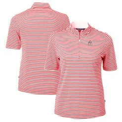 Women's Baltimore Orioles Cutter & Buck Red Virtue Eco Pique Stripe Recycled Quarter-Zip Pullover Top