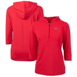 Women's Cincinnati Reds Cutter & Buck Red Americana Logo DryTec Virtue Eco Pique Recycled Half-Zip Pullover Hoodie