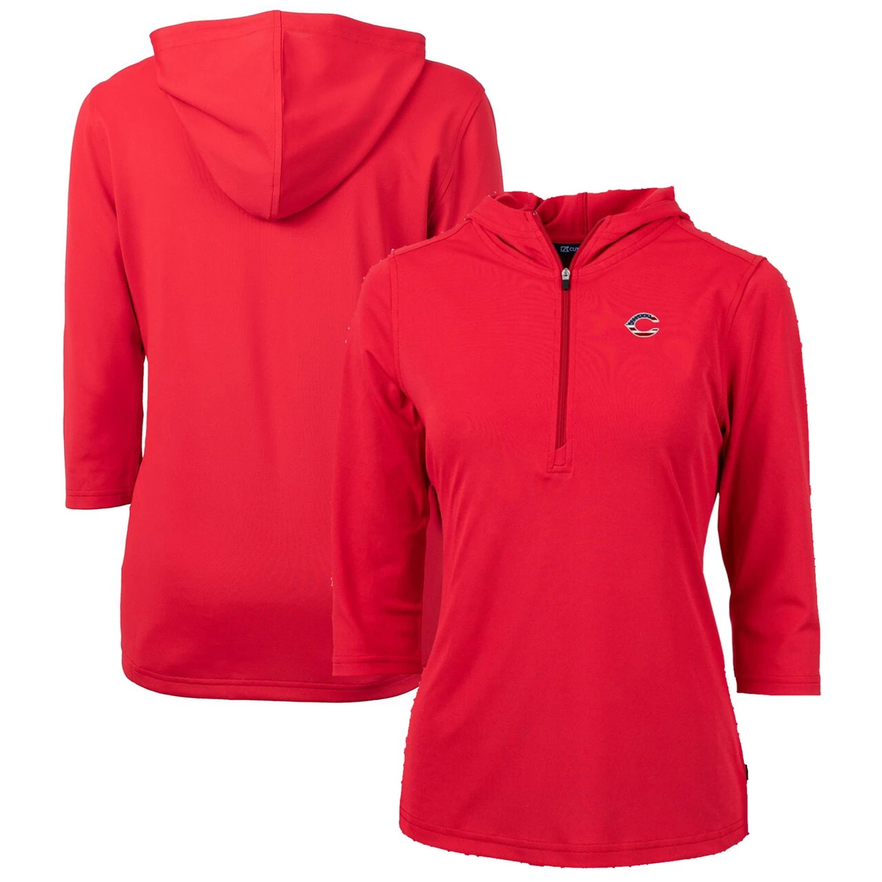 Women's Cincinnati Reds Cutter & Buck Red Americana Logo DryTec Virtue Eco Pique Recycled Half-Zip Pullover Hoodie