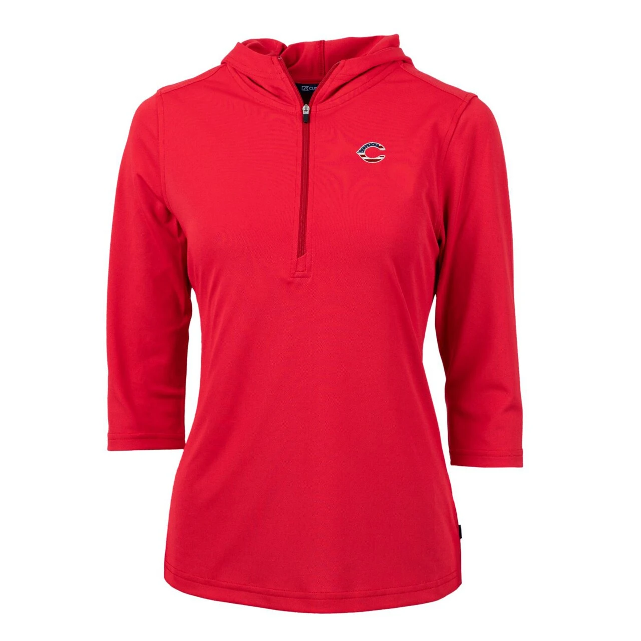 Women's Cincinnati Reds Cutter & Buck Red Americana Logo DryTec Virtue Eco Pique Recycled Half-Zip Pullover Hoodie - Image 2