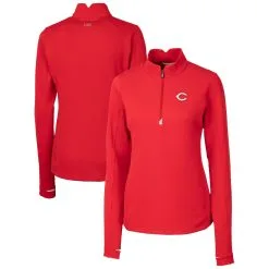 Women's Cincinnati Reds Cutter & Buck Red DryTec Traverse Stretch Quarter-Zip Pullover Top