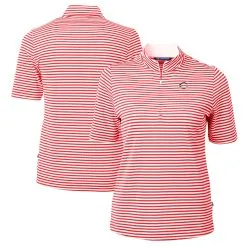 Women's Cincinnati Reds Cutter & Buck Red Virtue Eco Pique Stripe Recycled Quarter-Zip Pullover Top