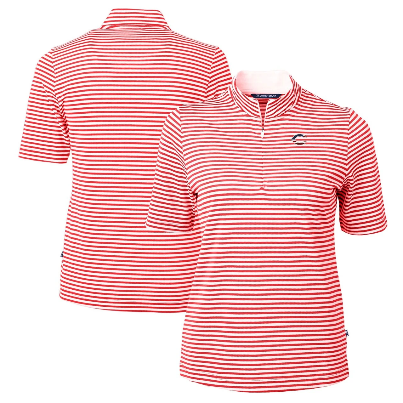Women's Cincinnati Reds Cutter & Buck Red Virtue Eco Pique Stripe Recycled Quarter-Zip Pullover Top