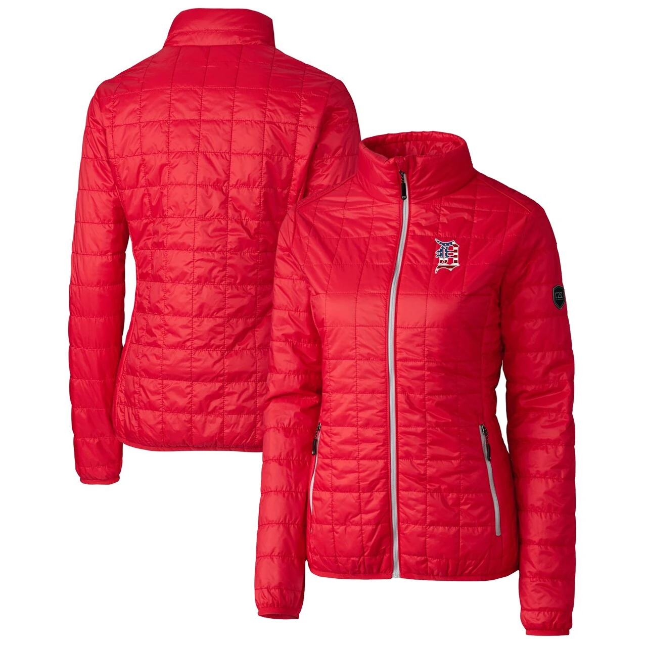 Women's Detroit Tigers Cutter & Buck Red Americana Logo Rainier PrimaLoft Eco Insulated Full-Zip Puffer Jacket