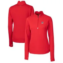 Women's Miami Marlins Cutter & Buck Red Americana Logo DryTec Traverse Stretch Quarter-Zip Pullover Top